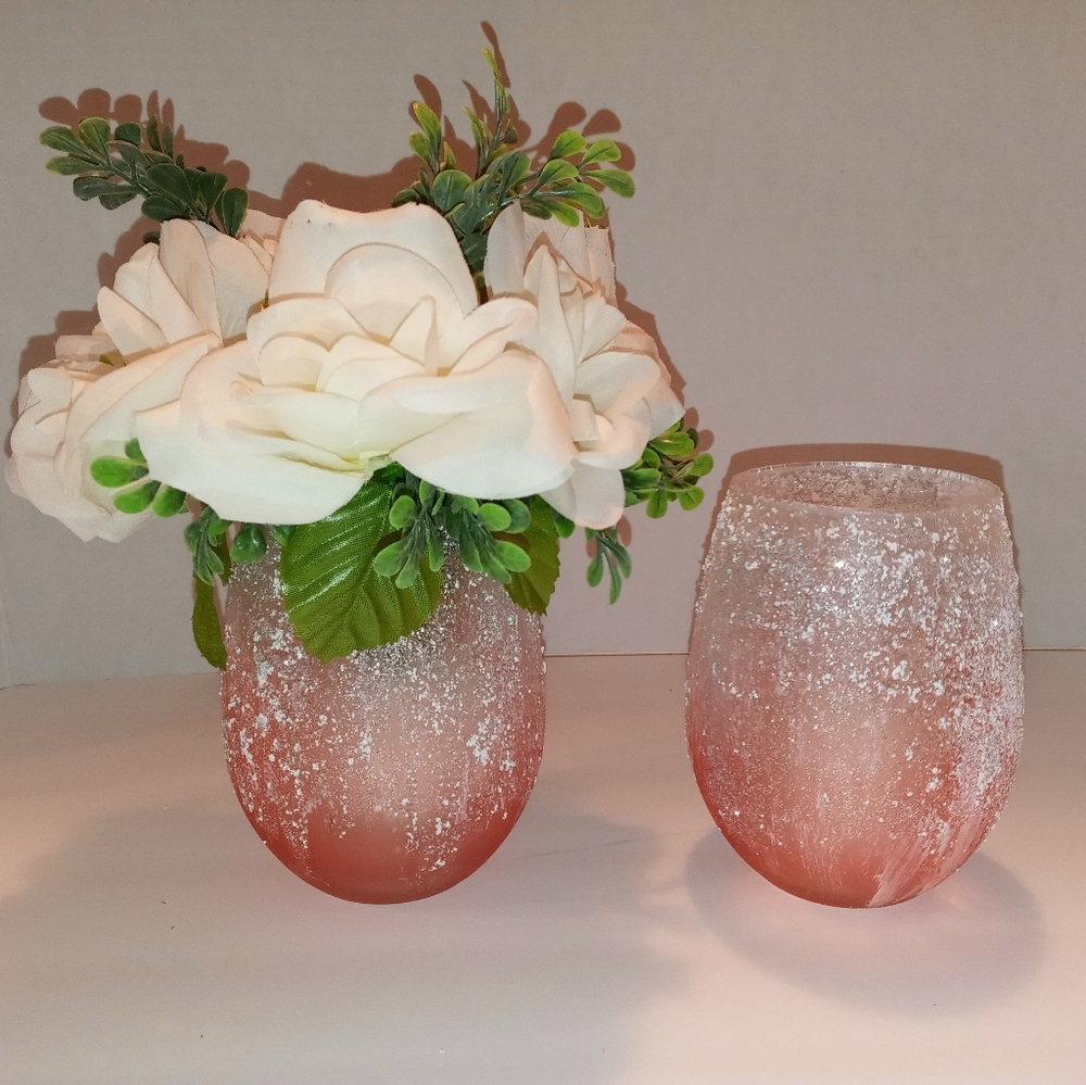 Pink Glitter Candleholder and Vase Set